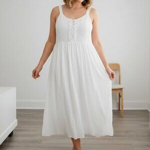 Avenue White Midi Dress Boho Bohemian Hippie Dress 18/20